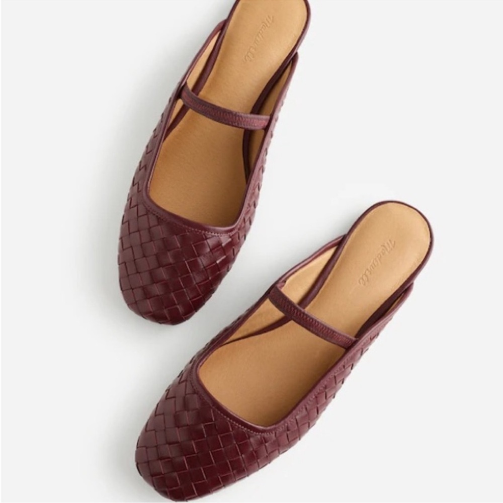 Madewell Greta Ballet Flat Mule in Deep Merlot Weave